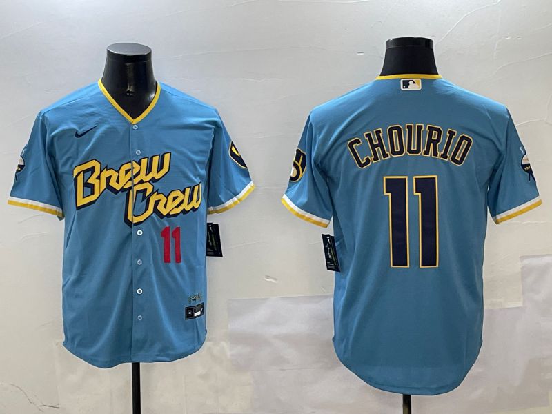 Men Milwaukee Brewers #11 Chourio Light Blue City Edition 2025 Nike MLB Jersey style 4